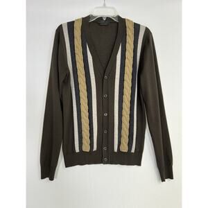 Prada Men’s Cable Knit Cardigan Sweater Size 50 US M Brown Wool Cashmere